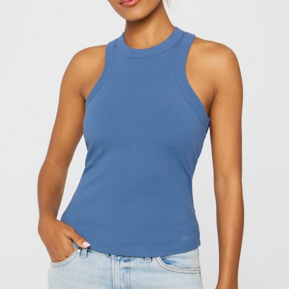 Fabletics Blue Ribbed Racerback Tank Top - Picture 11 of 12
